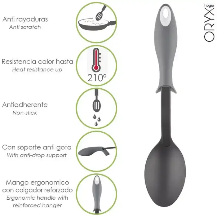 Cuchara Servir Cocina Nylon Con Mango Antigotas Engomado 32,5x6cm De Moda