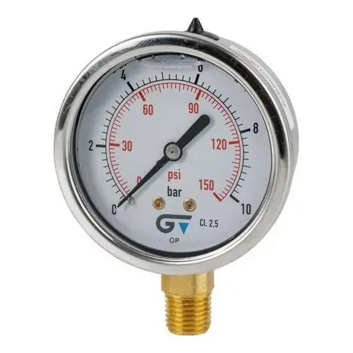 Hecho A Mano MANÓMETRO INFERIOR NPT DIÁMETRO 63 GLICERINA 0-2,5 INOXIDABLE